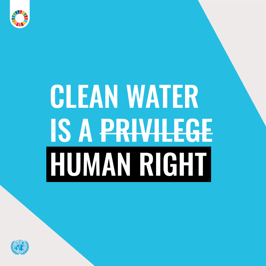 UN's tweet photo. Clean water is a right, not a privilege.

Yet billions lack access to safe drinking water &amp; sanitation — and the climate emergency is making things worse.

See how we can achieve clean water &amp; sanitation for all: https://t.co/aWRZ2NGvQU

#WorldWaterWeek https://t.co/vZ6jizuxz1