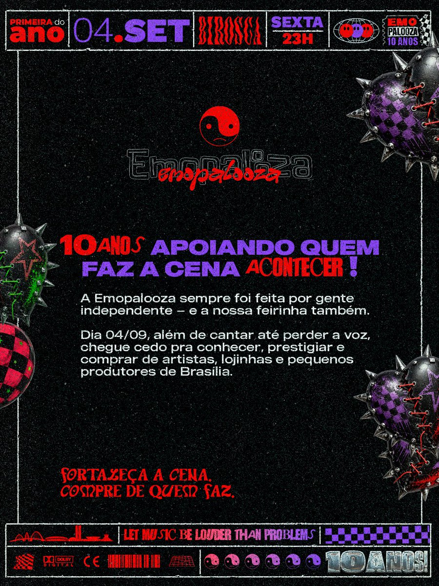 emopalooza_'s tweet photo. 🚨Finalmente saiu a lista de expositores da nossa FEIRA EMO🚨
Dia 04/09, além de cantar até perder a voz, chegue cedo pra conhecer e prestigiar quem produz arte, moda, acessórios, comidinhas e várias trevosidades aqui em BSB!
(lista de participantes no 🧵) https://t.co/UrxnKVRHVr