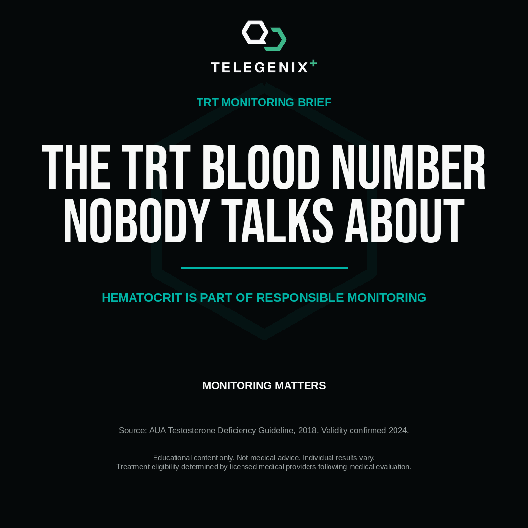 TelegenixTeam's tweet photo. Hematocrit measures the percentage of red blood cells in the blood. Testosterone therapy can raise red blood cell levels in some men, which is why clinicians monitor hematocrit before and during treatment.

Good care follows the whole picture.

Not medical advice. https://t.co/O2SgWTbGKb