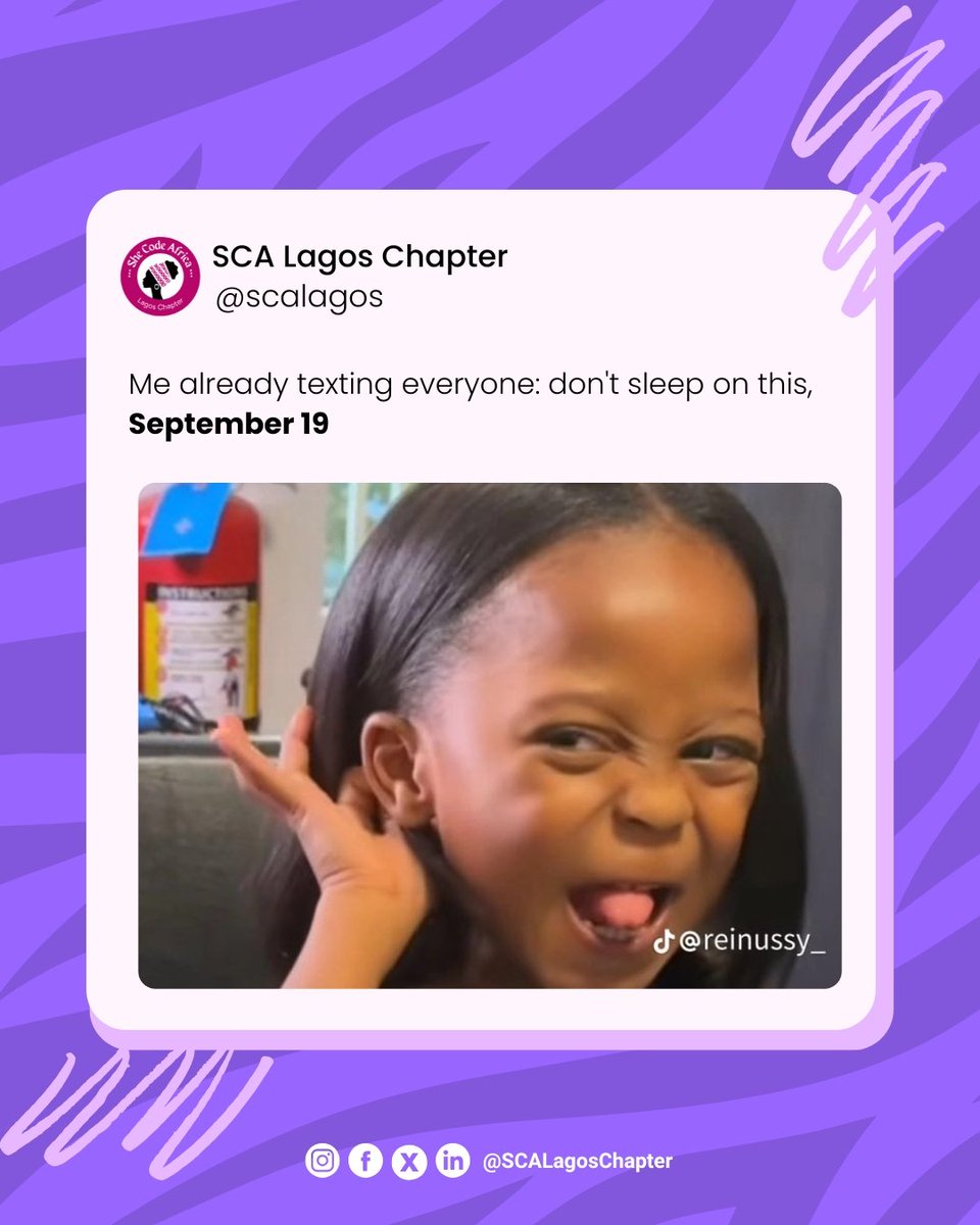 SCALagosChapter's tweet photo. If you needed a sign to register for the SCA 10-Year Anniversary Summit, this is it!
- Laptops up for grabs in the raffle
- Networking with amazing tech girlies

Mark your calendar September 19th

#SCALagos #sca https://t.co/XCqjXJhX1e