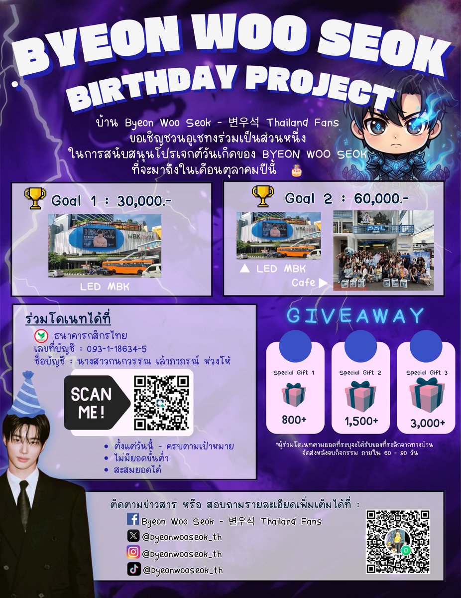 byeonwooseok_th's tweet photo. 📢 ขอต้อนรับเข้าสู่ ‘BYEON WOO SEOK’ BIRTHDAY 2026 PROJECT 🎉

ทางบ้าน Byeon Woo Seok - 변우석 Thailand Fans ขอเชิญชวนอูเชทงร่วมเป็นส่วนหนึ่งในการสนับสนุนโปรเจกต์วันเกิดของ Byeon Woo Seok ที่จะมาถึงในเดือนตุลาคมปีนี้

🎂
มาร่วมโดเนทเพื่อให้โปรเจกต์นี้ส่งถึงอูซอกของเรากันนะคะ 📮💜

🏆เป้าหมาย 1 : 30,000 บาท
🏆เป้าหมาย 2 : 60,000 บาท

กรอกฟอร์มแจ้งโอน: https://t.co/jfM9IWdhb1
เช็คยอด: https://t.co/ujSlJ6J8MO