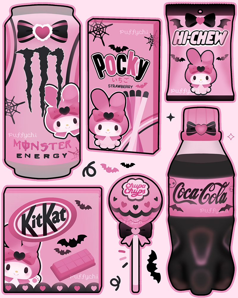 puffychii's tweet photo. My Melody snacks...but make them spooky! 🎀🍓.*• https://t.co/zIbn7NzXYy