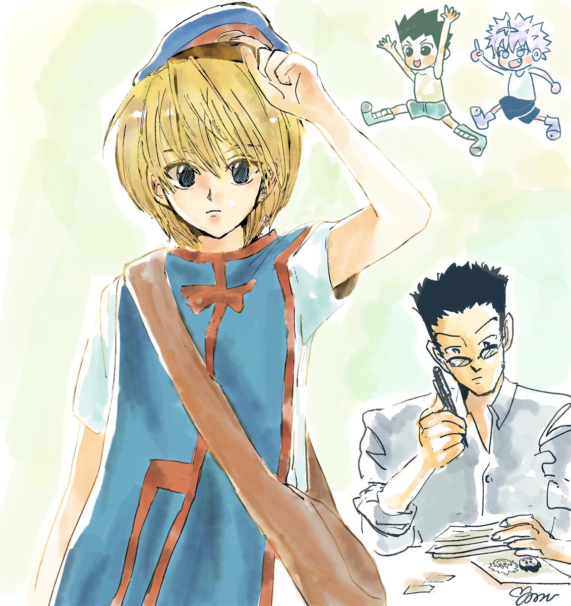 yomuimunida's tweet photo. クラピカのカバンってメールマンのあれみたい
メールマンのクラピカが描きたかった
が
メールマン難しすぎました(^^)／

クジラ島のメールマンと
島の子供たちってことで理解してもらえたら…🙇🏻‍♀️ https://t.co/wFYRYNWaKm