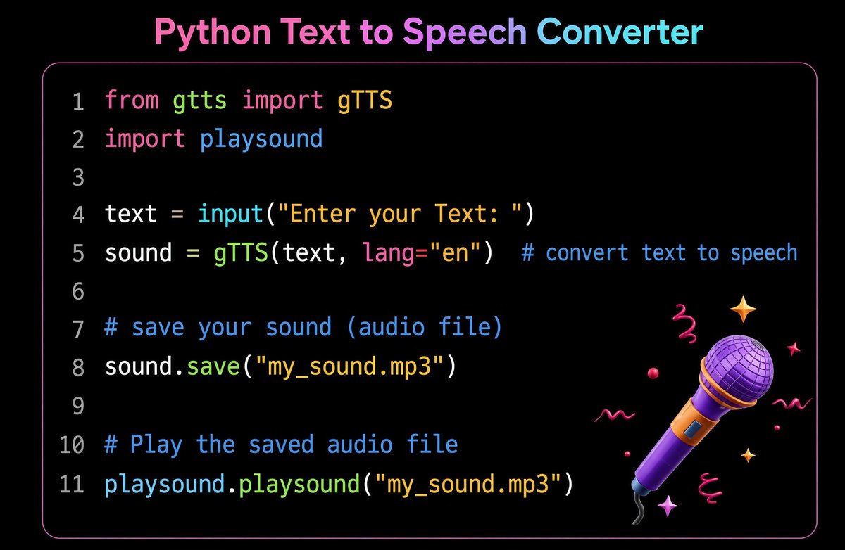 PythonPr's tweet photo. Python Text to Speech Converter ✍️ https://t.co/I6aC264OtJ