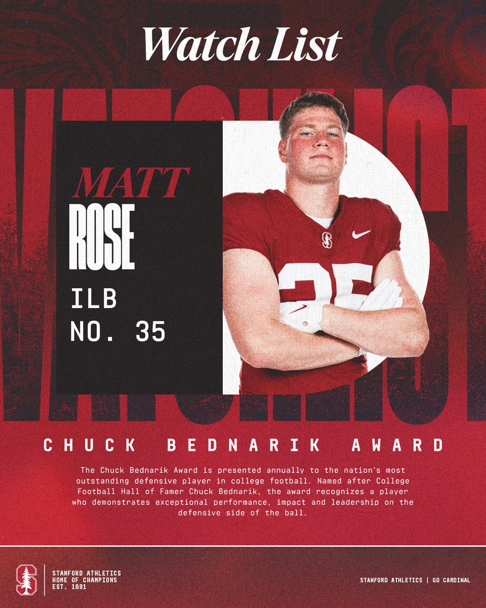 StanfordFball's tweet photo. Defensive excellence 😤

@mattrose5_ has been named to the Chuck Bednarik Award Watch List.

#GoStanford https://t.co/Z7QV6g4m2G