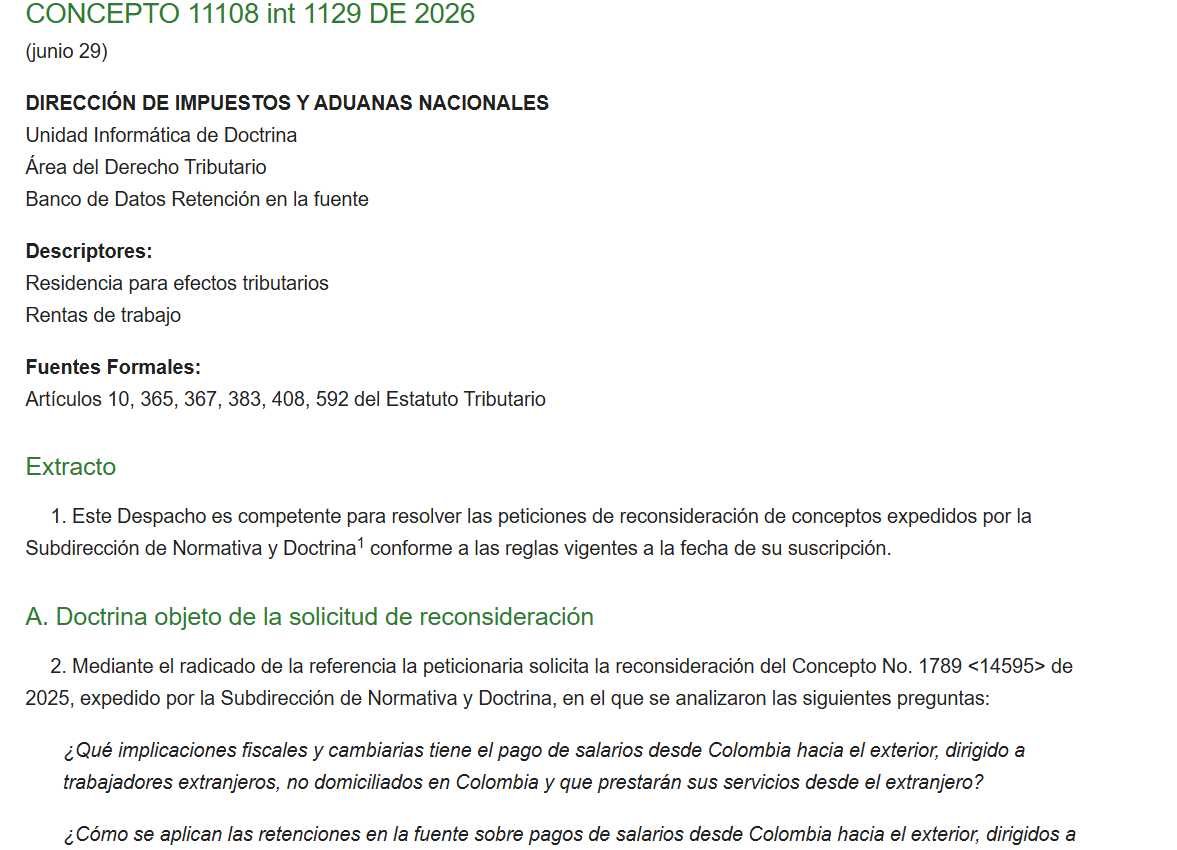 accounterweb's tweet photo. #ActualidadTributaria | Atención colegas 

🚨 La DIAN confirmó que a trabajadores extranjeros se aplican las reglas de no residentes hasta adquirir residencia fiscal. Concepto 11108 de 2026.

https://t.co/njfERGrWWk https://t.co/t9qOb6CUCK