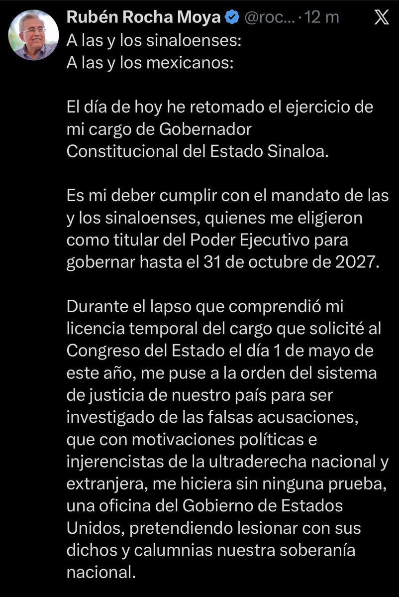 RedLibreNoticia's tweet photo. #CORRUPTO Regresa Rocha Moya al gobierno de Sinaloa. https://t.co/1er9pm24wn