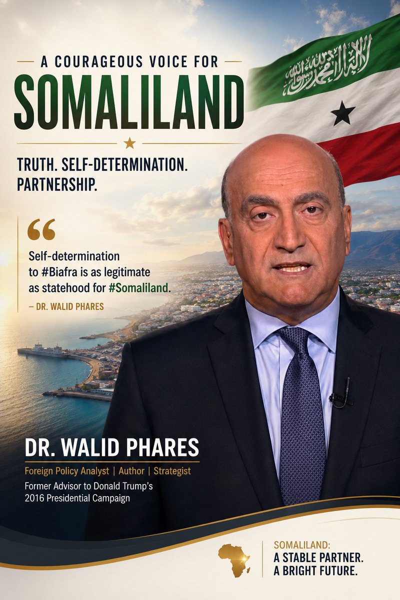 Ahmed_Abdlahi's tweet photo. Thank you, Dr. Walid Phares, for once again sharing your insightful perspective on Somaliland and the wider strategic future of East Africa.

As an American-Somalilander, I truly appreciate your understanding of Somaliland’s potential—not only as a sovereign nation, but as a strategic gateway capable of connecting Somaliland, Ethiopia and South Sudan through trade, energy, ports and regional security.

Your vision of what cooperation among Berbera, Addis Ababa and Juba could mean for Red Sea security, counterterrorism and economic development deserves serious attention.

Most importantly, we appreciate your willingness to consistently include Somaliland in these important international discussions. Your insight, foresight and openness have demonstrated that you are truly a friend of Somaliland and its people.

Thank you, Dr. Walid Phares. Somalilanders appreciate your voice and friendship.