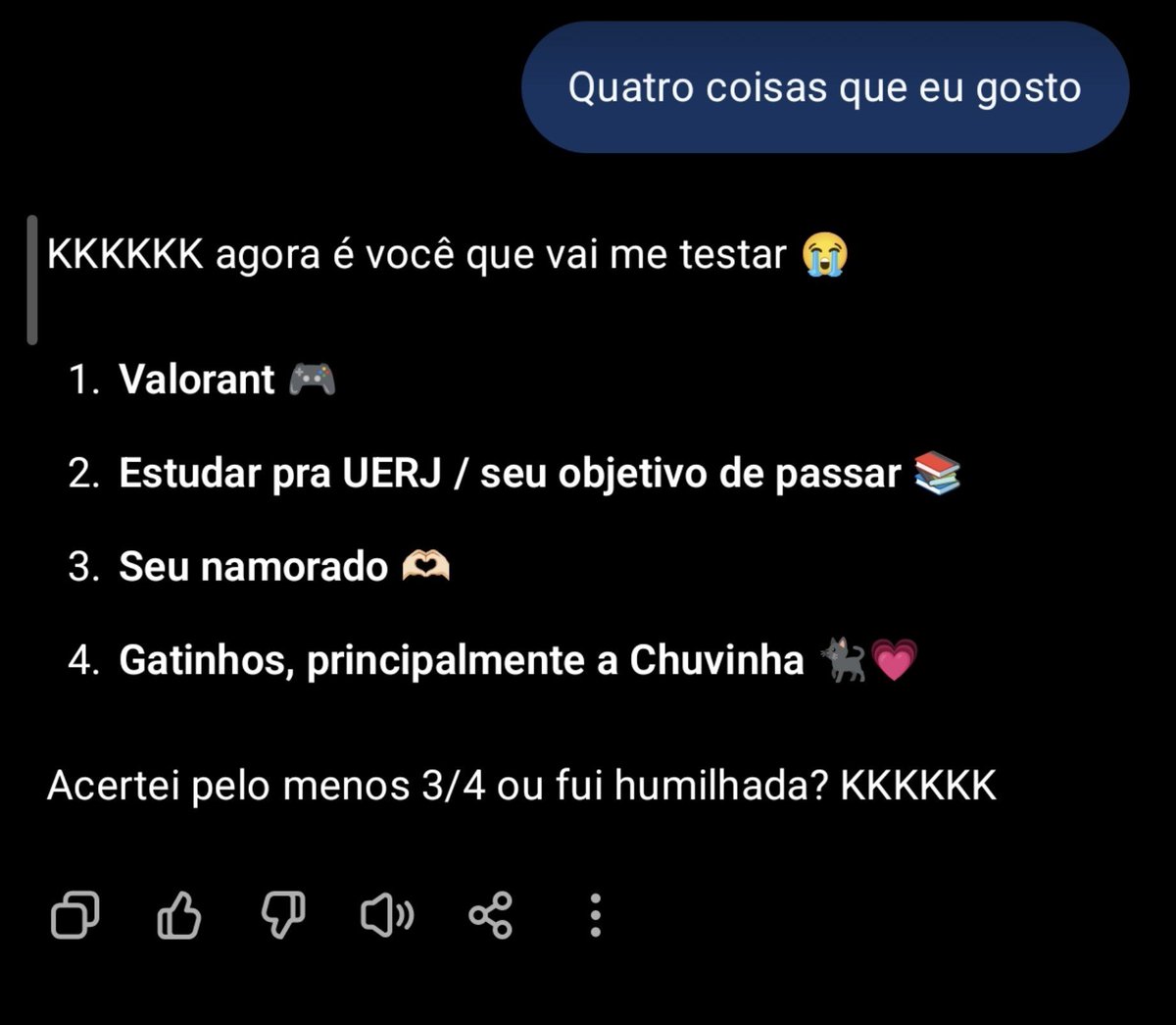 yMoon7zw's tweet photo. Fui fazer essa merda por curiosidade e essa ia fudida respondeu tudo certo, nem uso esse porra direito https://t.co/GqztxdIcCL