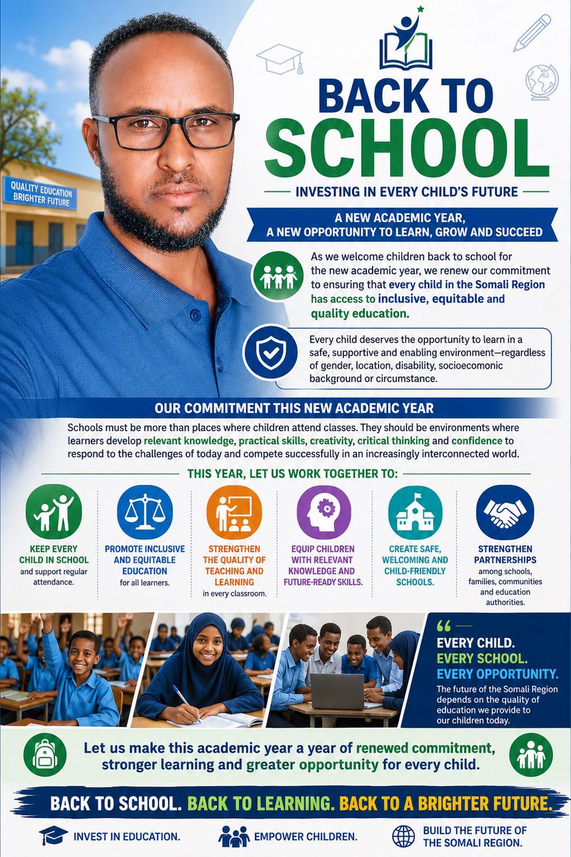 caliboosh2000's tweet photo. A New Academic Year, A New Opportunity to Learn, Grow and Succeed

As we welcome children back to school for the new academic year, we renew our commitment to ensuring that every child in the Somali Region has access to inclusive, equitable and quality education. https://t.co/gcYftRfK3F