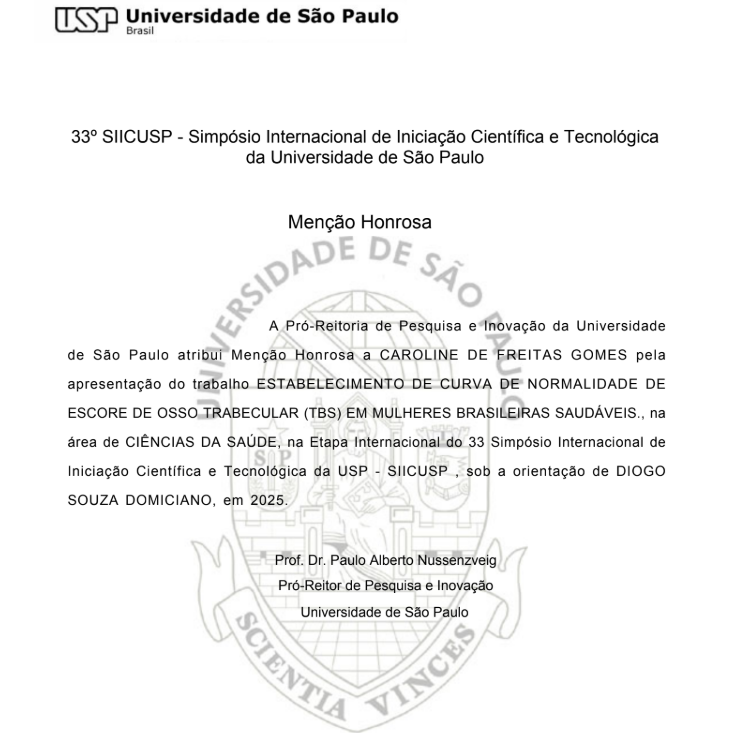 MScarolinegomes's tweet photo. Receiving an Honorable Mention at the 33rd SIICUSP International Stage for my first research project as a first author was one of the most meaningful recognitions I’ve received in my journey so far. 🥹🤍 https://t.co/ufcKA6EaSR