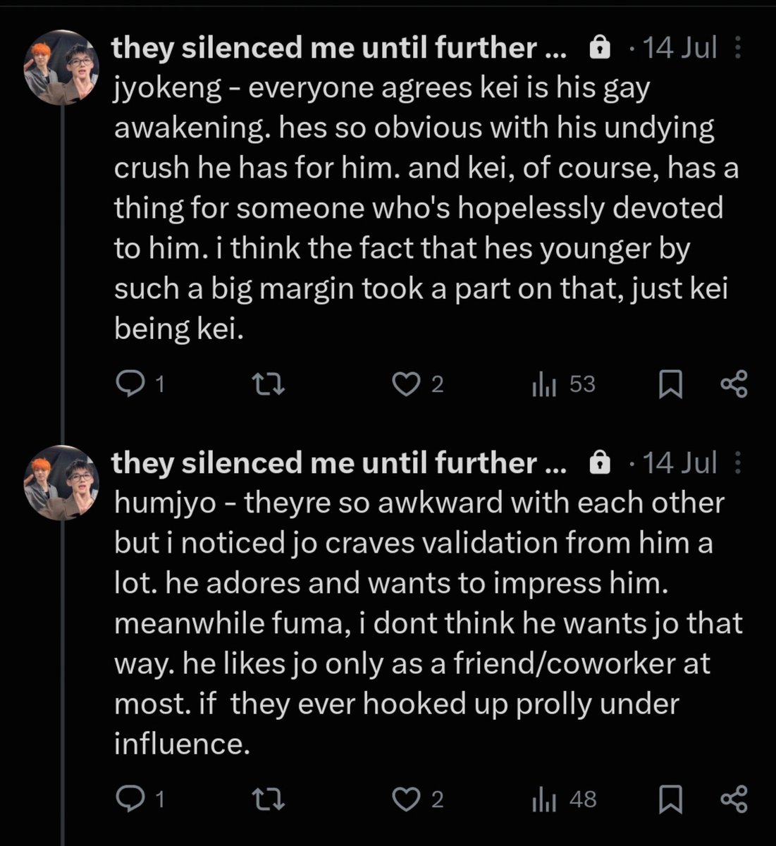 jyobap's tweet photo. my thinkpiece on each of jyo ship i wrote a while ago https://t.co/Me4YKKMGej