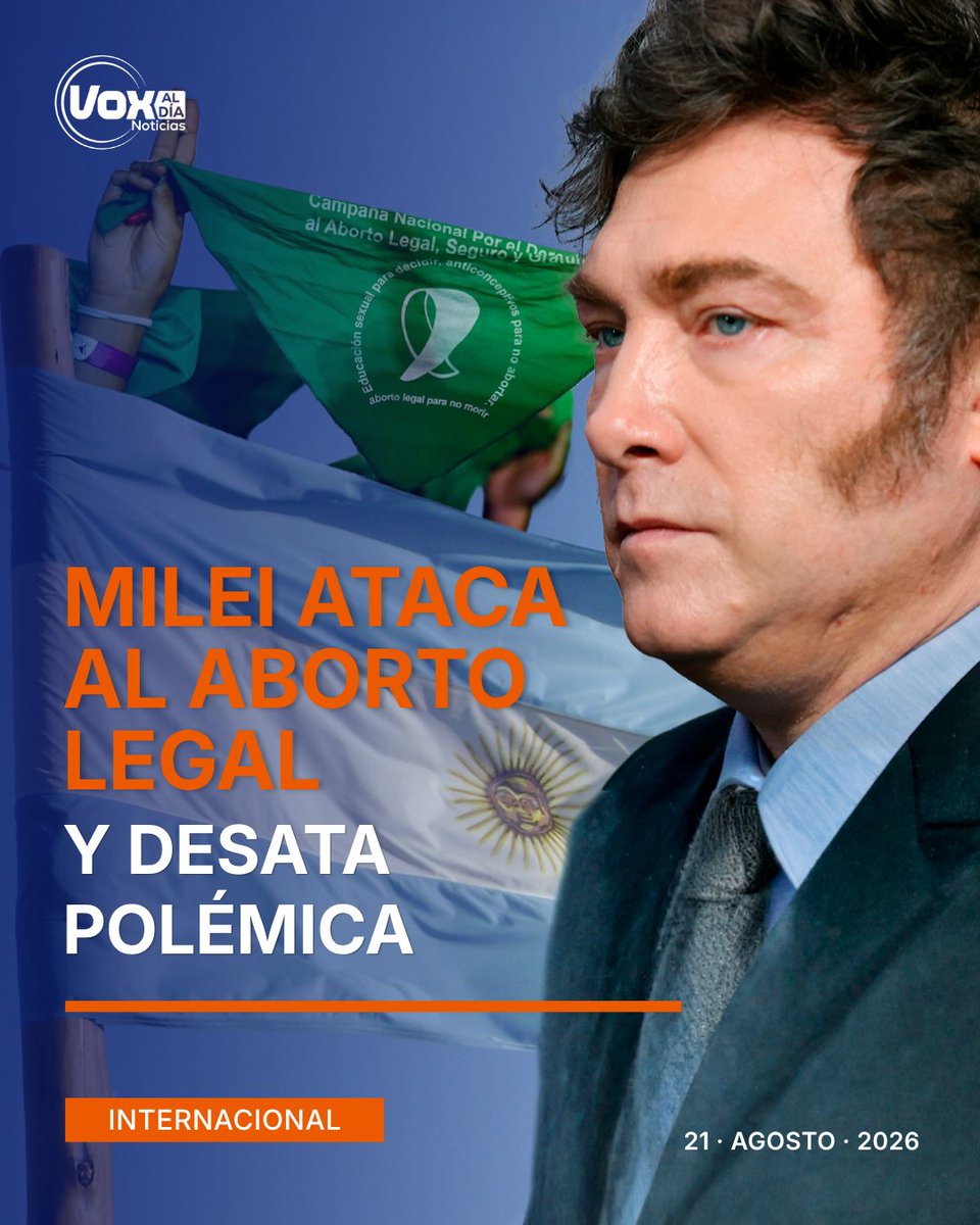 Voxaldia's tweet photo. Javier Milei cuestionó nuevamente el aborto legal en Argentina y relacionó la caída de la natalidad con el futuro de la economía y del sistema de pensiones.
Sus declaraciones reabrieron la polémica política y social. 👀
¿Tú qué opinas?
#VOXAlDía #Milei #Argentina #Aborto https://t.co/svJvV5kAMW