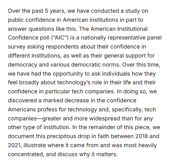 estherzelda0514's tweet photo. Every poll finds the same thing: Americans do not like Silicon Valley and Tech Billionaires anymore. They are losing faith in them faster than any other American institution.

The time to regulate social media and AI is long overdue. Most people cannot even articulate why social media, algorithms, selling your data, clickbait news articles, and other tech innovations are bad and eroding American wellbeing, they just know that they are.

Data centers are the fallout of that loss in faith in the tech and internet companies. The large companies can explain what data centers actually do until they're blue in the face, and why it's better to have them here in America than in China, but Americans just plain do not trust them anymore, and aren't listening.

Honestly, I can't blame them. Tech companies have completely hijacked our lives and turned the extremist and offensive trolling culture of 4chan into the dominant public social and political discourse. People are tired of it. This much manipulation of the amygdala is exhausting.