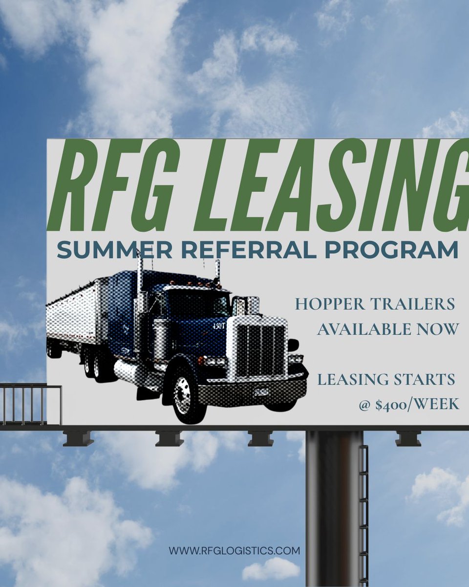 RFGLogisticsInc's tweet photo. Ready for a new trailer? ☀️ Ask us about our Summer Referral Campaign and Multi-Unit Discount!
💻️ https://t.co/vd2moPn6Fp | ✉️ trailers@rfgleasing.com
• 78” H x 102” W x 43’ L
• Limited units: 78” H x 96” W x 43’ L available at a reduced rate
#RFGLeasing #Hoppers https://t.co/LLEw7DrjVd