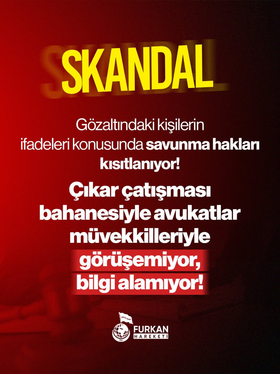 fhengellenemez's tweet photo. SKANDAL! 

Gözaltındaki kişilerin
ifadeleri konusunda savunma hakları
kısıtlanıyor!

Çıkar çatışması bahanesiyle avukatlar müvekkilleriyle görüşemiyor, bilgi alamıyor!

#AdanaEmniyeti
BarolarBirliğine Çağrı
Avukatlarımız Gözaltında
AdanaEmniyetinde Skandal