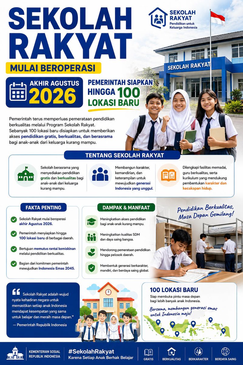 slnower's tweet photo. Semangat belajar anak-anak Indonesia makin tinggi dengan kehadiran sekolah gratis #SekolahRakyat https://t.co/N6gP66EOTe
