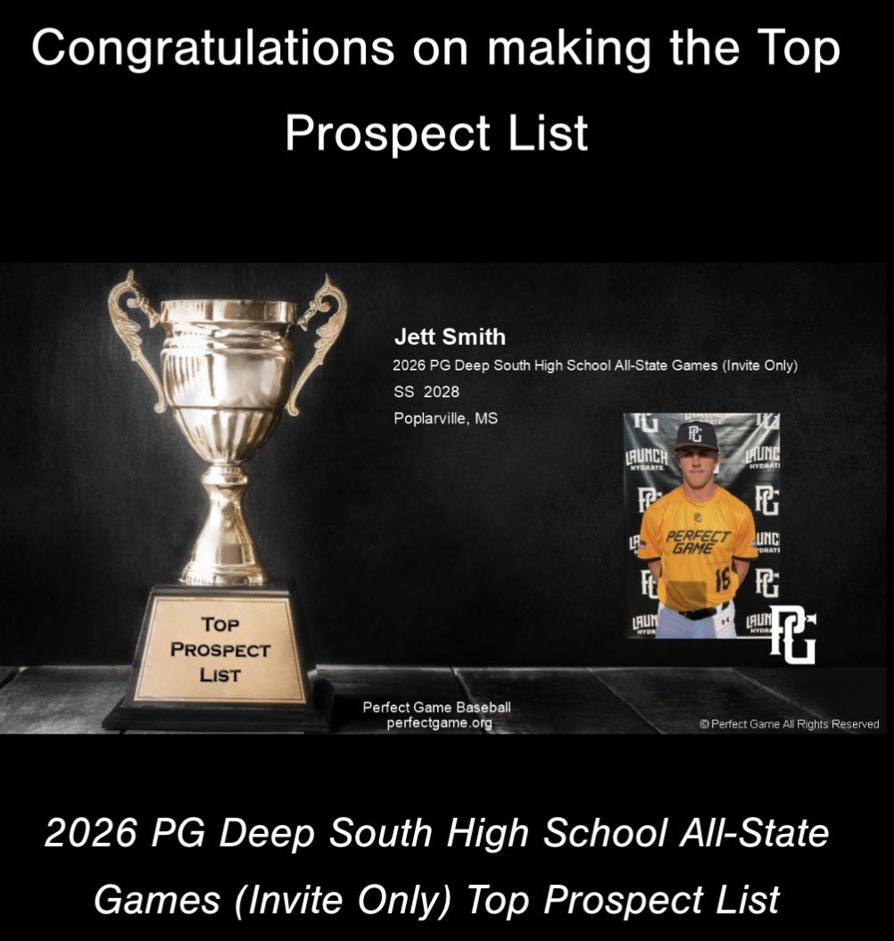 jett_smith_3's tweet photo. Jett Smith | 2028 SS/RHP | 6’2” 180 lbs Poplarville (MS) | WF 16U | Uncommitted

2026 @PG_DeepSouth High School All-State Games Top Prospect List

•85 MPH IF Velo
•91 MPH Exit Velo - Wood off Tee 
**3-6 2RBI SB 2R in Game Play

PG Write Up:
“There’s excellent feel in infield with good footwork and solid arm strength. On the barrel throughout the BP look with good bat speed and flashes of solid impacts through the gaps.”
#D1baseball #JUCO #NextLevel #Uncommitted  @WowFactorNation @WFCJustin