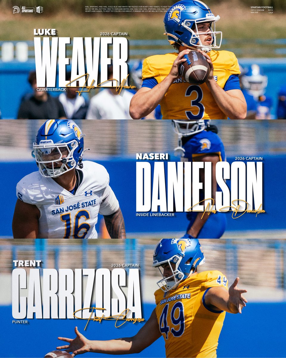 SanJoseStateFB's tweet photo. The 2026 Spartan Football Captains
#ThisIsSparta | #AllSpartans https://t.co/beGuQazLaX