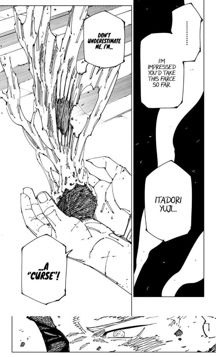 BiasYujiFan's tweet photo. I think one of my favourite Panels in all of JJK is this shot right here whenever we see Yuji's eyes after Sukuna denies his offer and calls himself a "Curse" https://t.co/TT4yZo9Sbu