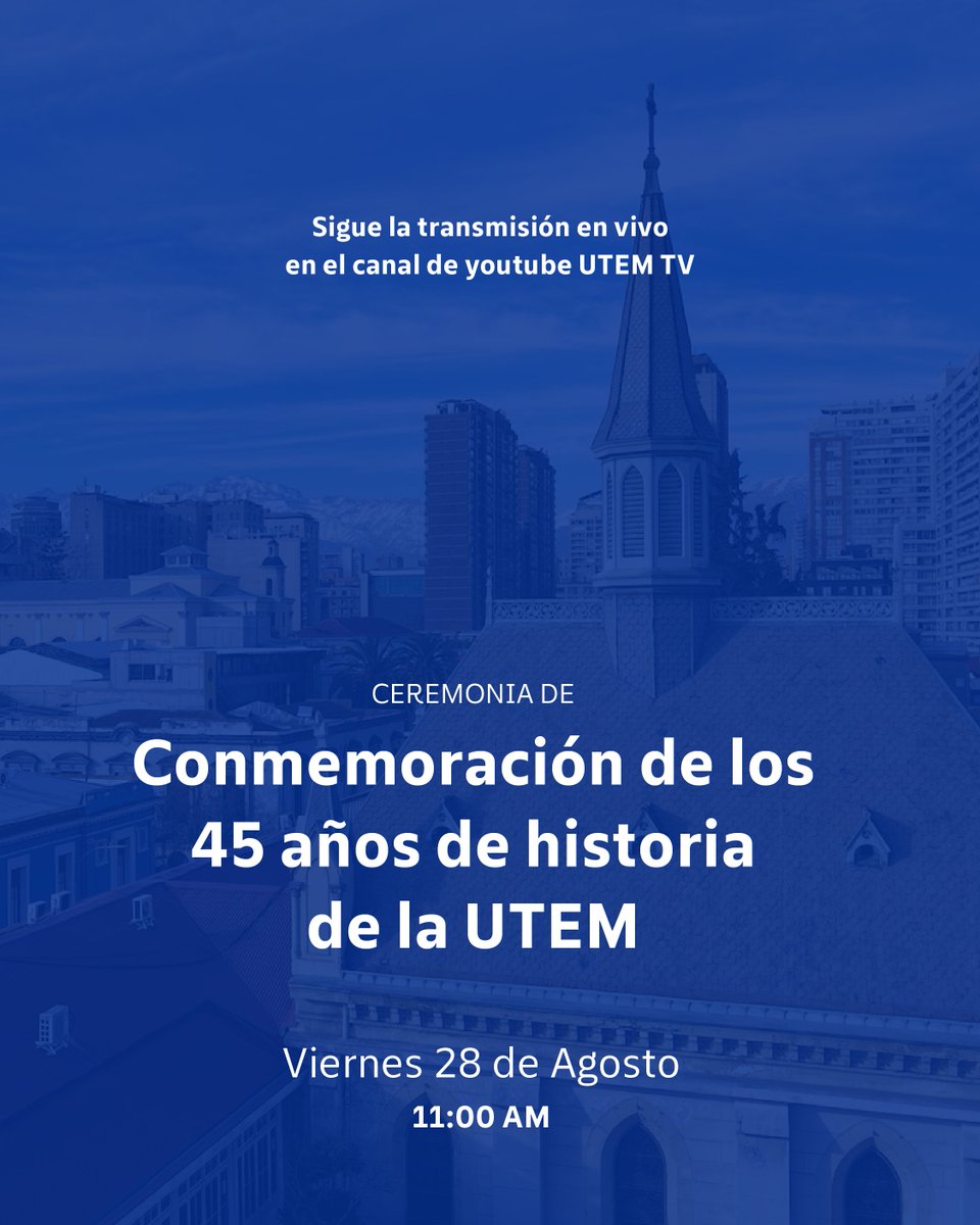 utem's tweet photo. ¡Participa en las actividades de Conmemoración de nuestros 45 años de historia!
Desliza la imagen y descubre las actividades que realizará la comunidad universitaria para conmemorar un nuevo año de historia.
¡Te esperamos! https://t.co/kLpu2DkRpf