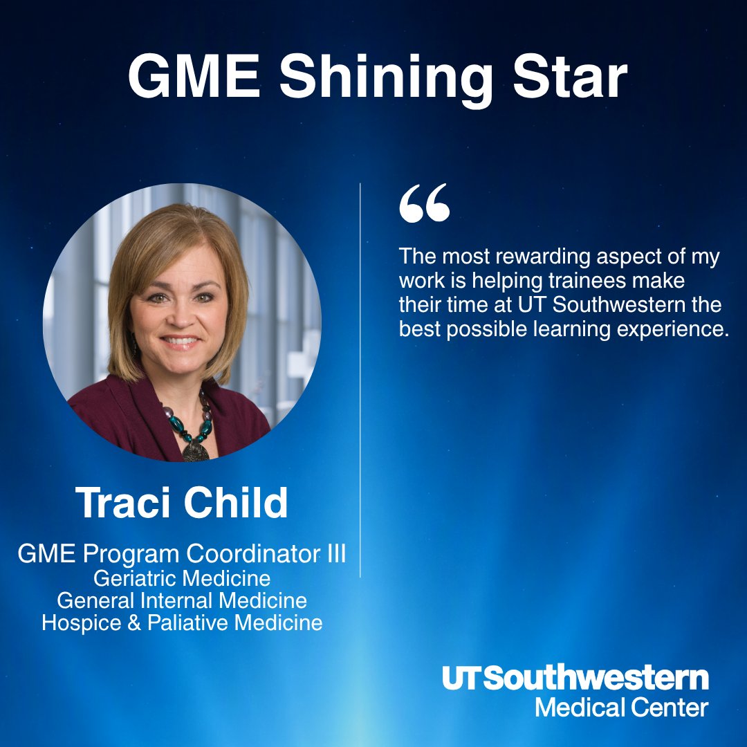 UTSWInternalMed's tweet photo. On GME Professionals Day, we count Traci Child among our shining stars! #GMEProfessionalsDay https://t.co/s2Y0FK25yg