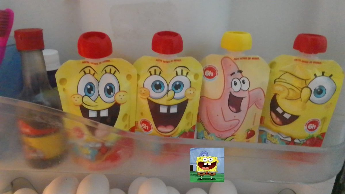 haemongus's tweet photo. Gente, eu só assisti um pouco do desenho, mas eu amo muito o bob esponja e o patrick pq eles são fofos e bestas 👯‍♀️ Pedi pra minha mãe comprar o iorgute deles pq achei fofo https://t.co/zuhcygNLco