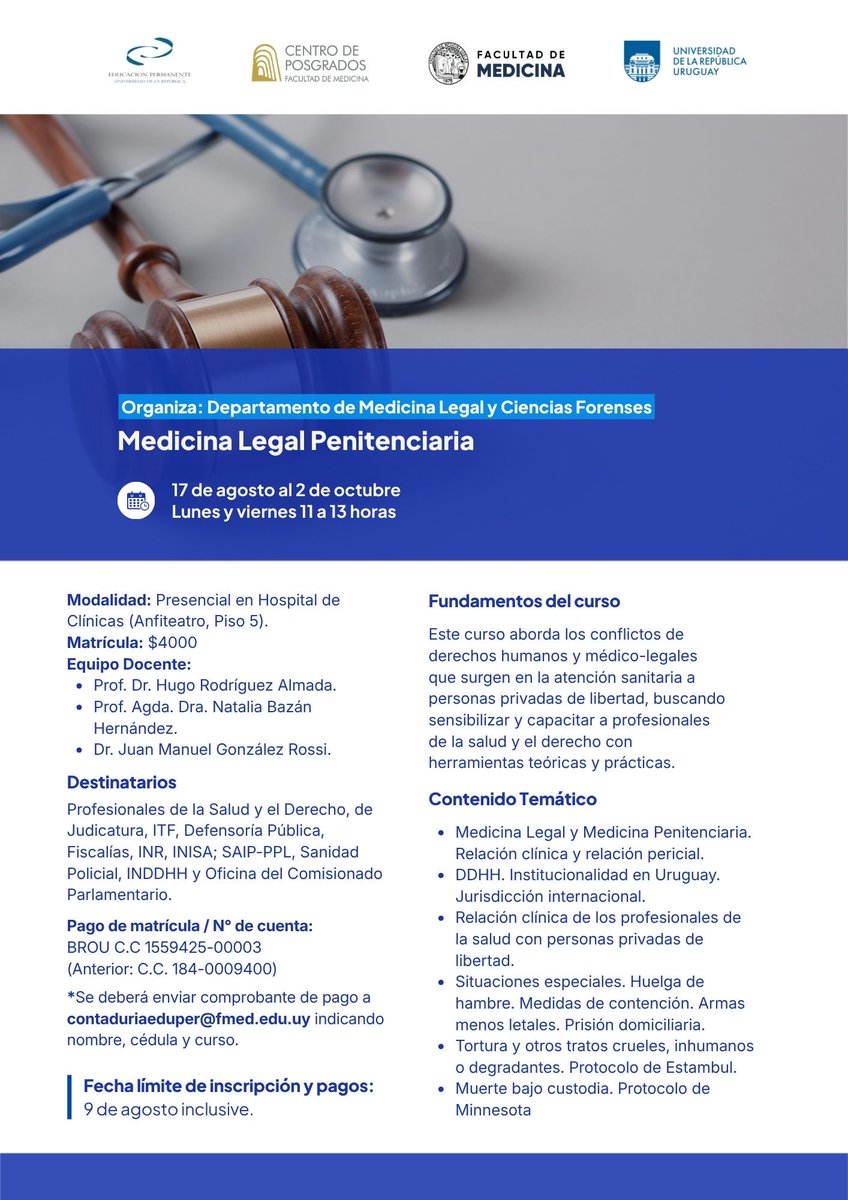medicinalegal's tweet photo. Continuó hoy nuestro Curso de Medicina Legal Penitenciaria, con amplia participación de trabajadores del INISA, INR, INDDHH, Oficina del Comisionado Parlamentario, Familias Presentes, profesionales de la salud y staff de la Cátedra.@eduperudelar https://t.co/7f0etbq5Df