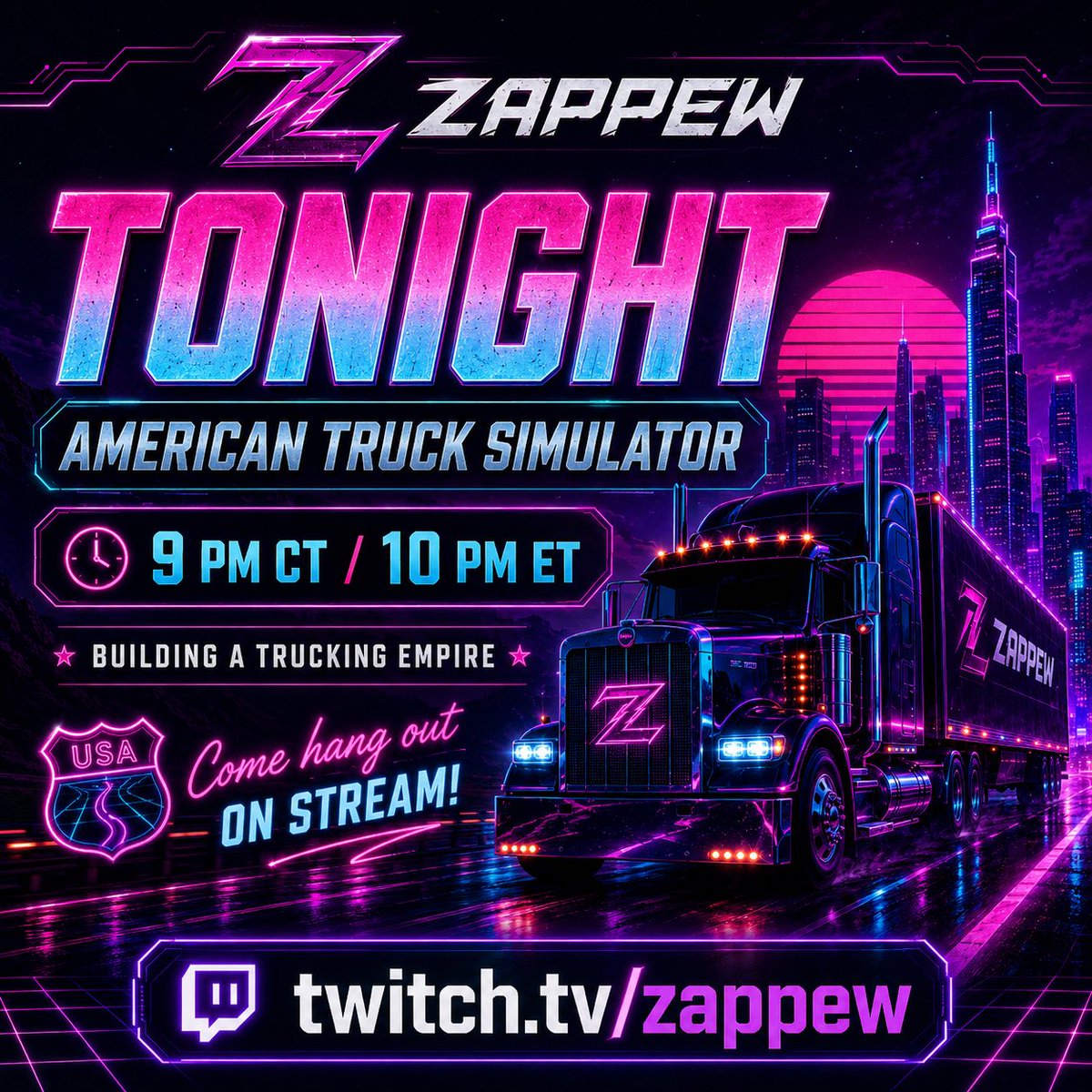 zappew1's tweet photo. Tonight we continue building the trucking empire! 10pm Eastern, live on #twitch https://t.co/53LZLhnntv