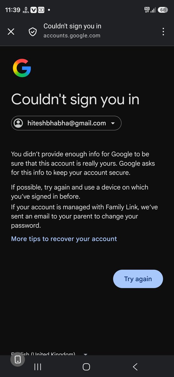 Hiteshkumar330's tweet photo. Hi @Google Support, 
My phone was reset I have a 2 step phone number 
I’m unable to my Gmail account. The OTP is being sent to the same Gmail account that I cannot access.

Please guide me on how I can recover my account.

#Gmail #GoogleAccount 🙏@googlechrome
#GoogleAccount https://t.co/vu2Z69bDBy