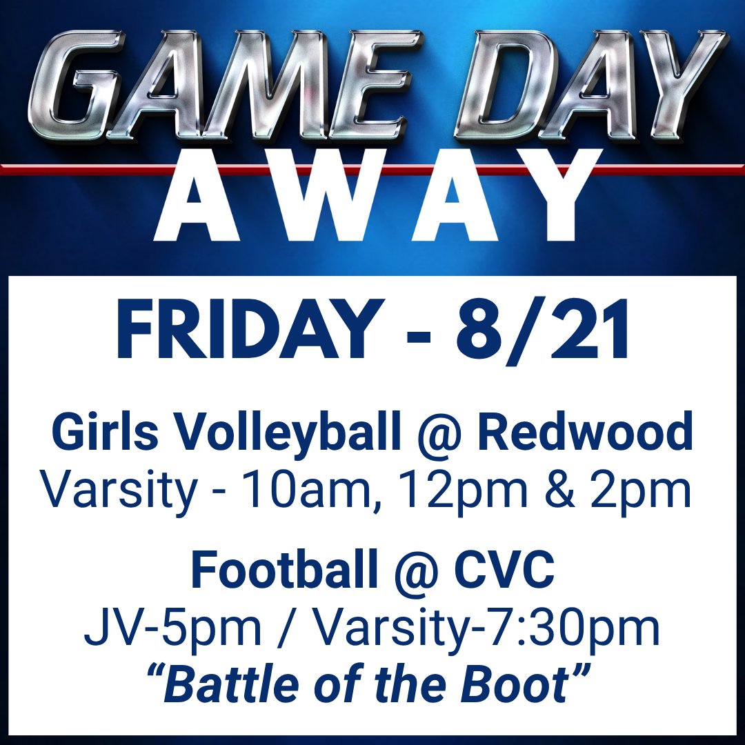 IHSNation's tweet photo. Our varsity volleyball team and football teams are on the road today!  Volleyball is competing at the Redwood Tournament, and football will be at CVC in Visalia - JV at 5:00pm, and Varsity at 7:30pm for the "Battle of the Boot"!!
#GoEagles https://t.co/tzwxYoFhtW