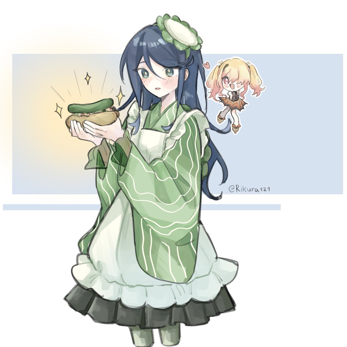 RiKura121's tweet photo. Kappa Ichika who loves cucumber + yakisoba pan? https://t.co/ytzNKBcfel