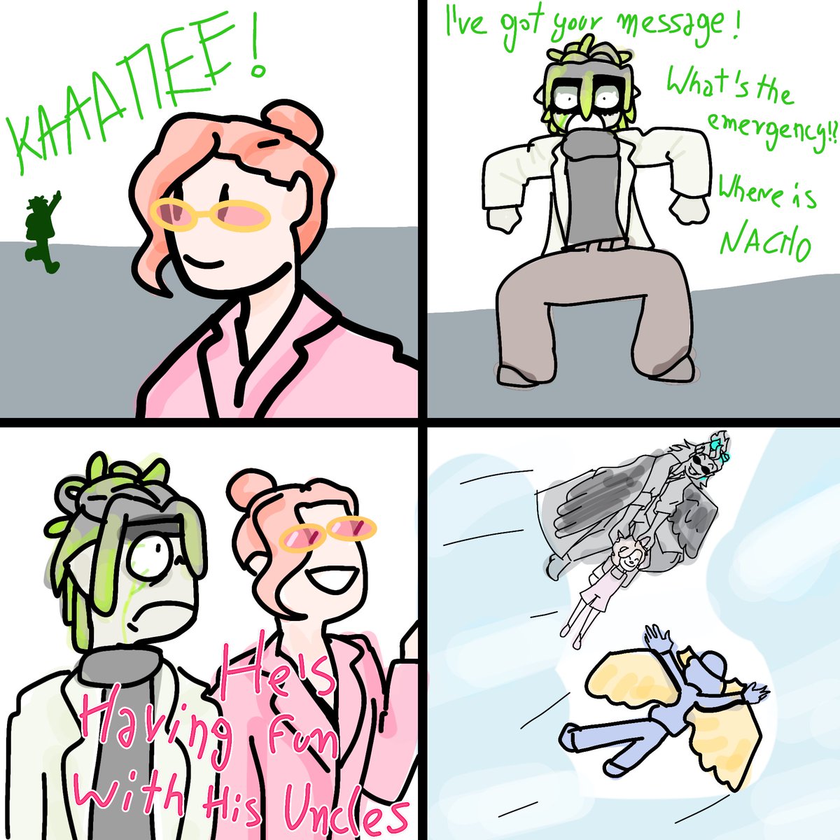 Aura_0v0's tweet photo. Part 2
I don't draw qQuackity and qAldo with wings cause i'm teribble at it but here is an exception 
In my other fanart i'm assuming that qAldo lost wings in some explosion and qQuackity just doesn't have them https://t.co/DVRhwQncSF