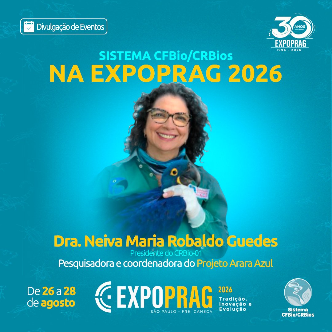CFBio's tweet photo. 🦜🦟 O CRBio-01 estará na Expoprag 2026!
🦜 Dra. Neiva Maria Robaldo Guedes
Presidente do CRBio-01 | Projeto Arara Azul
🦟 Fábio Moreira da Costa
Especialista em Entomologia Urbana | Controle de Vetores e Pragas
📍 São Paulo/SP
📅 26 a 28/08
#CFBio #CRBio01 #Expoprag2026 #Biologia #VetoresEPragas