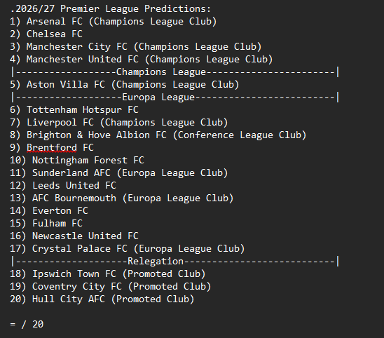 Falcorick626's tweet photo. My last minute 2026/27 Premier League predictions 🥳 https://t.co/Jo8UMRmJsd