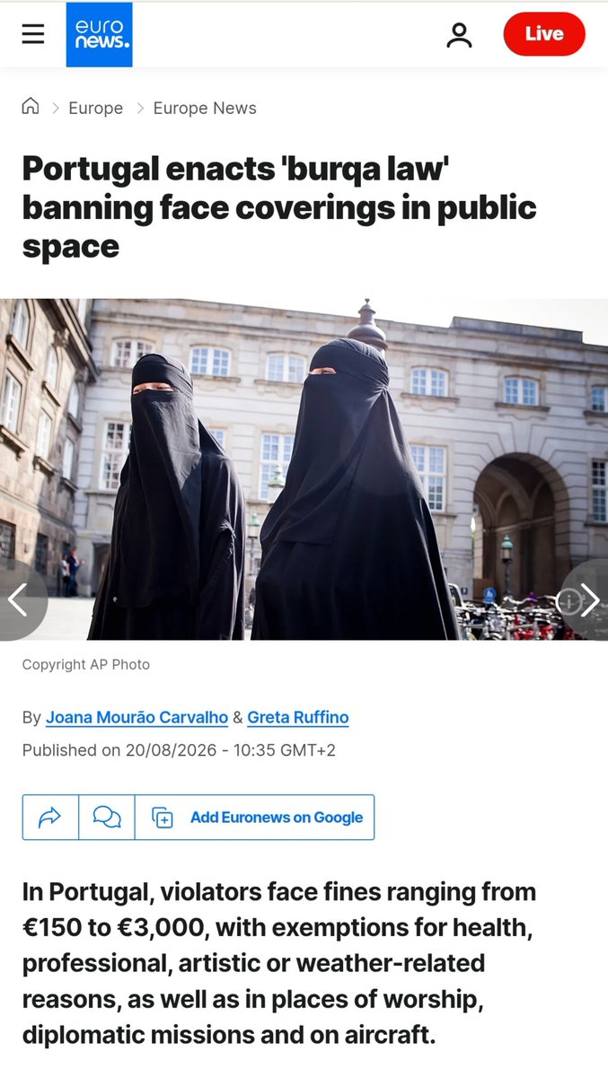 UnkleAyo's tweet photo. Portugal bans the use of face coverings in public space. 

This is such beautiful news. The world is healing. 

If you want to cover your face, go back to the Talibans in Afghanistan. https://t.co/wabPHwhWAf