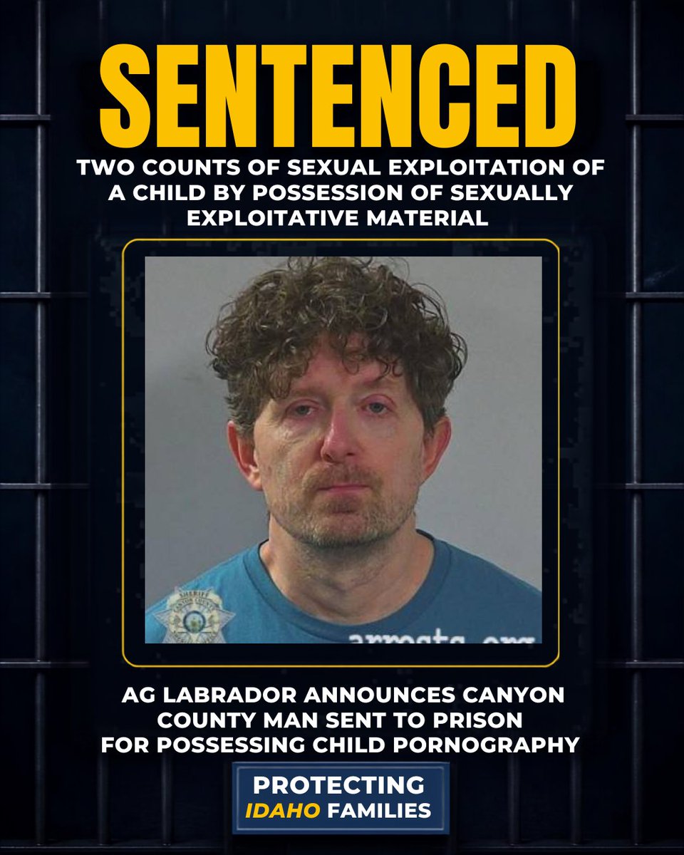 IcacIdaho's tweet photo. Canyon County Man Sent to Prison for Possessing Child Sexual Exploitation Material
Full Article: https://t.co/d2jGgaINs1 https://t.co/esnFJbowS5