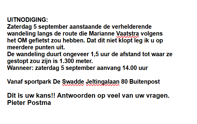 PostmaOne's tweet photo. #Samenwerken: Zaak Marianne Vaatstra Alles horen en zien in de omgeving waar het zich afgespeeld zou hebben. Bent u geïnteresseerd in deze bizarre zaak? Dan is dit meemaken een must!! Ontmoet ik u 5 september? Velen gingen u voor uit het hele land. https://t.co/Oe3baBe6k5 https://t.co/WiJ6brXw3P