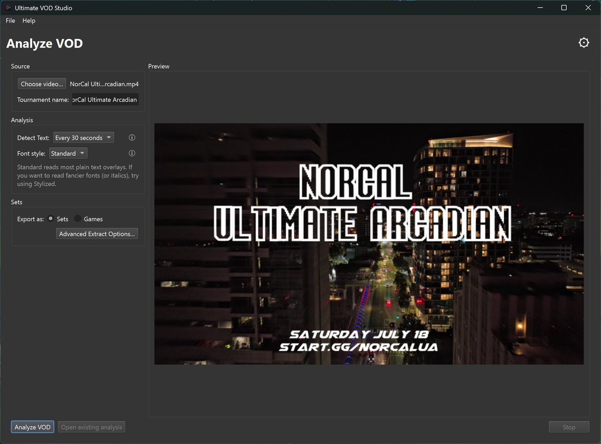 SandfallSSB's tweet photo. The last couple months I’ve been working on a project called Ultimate VOD Studio

It’s an open source desktop app that automatically takes a recording setup or stream tournament VOD (with tags and characters), splits it into sets, and makes it easy to upload the sets to Youtube. https://t.co/uMDk71CAbB
