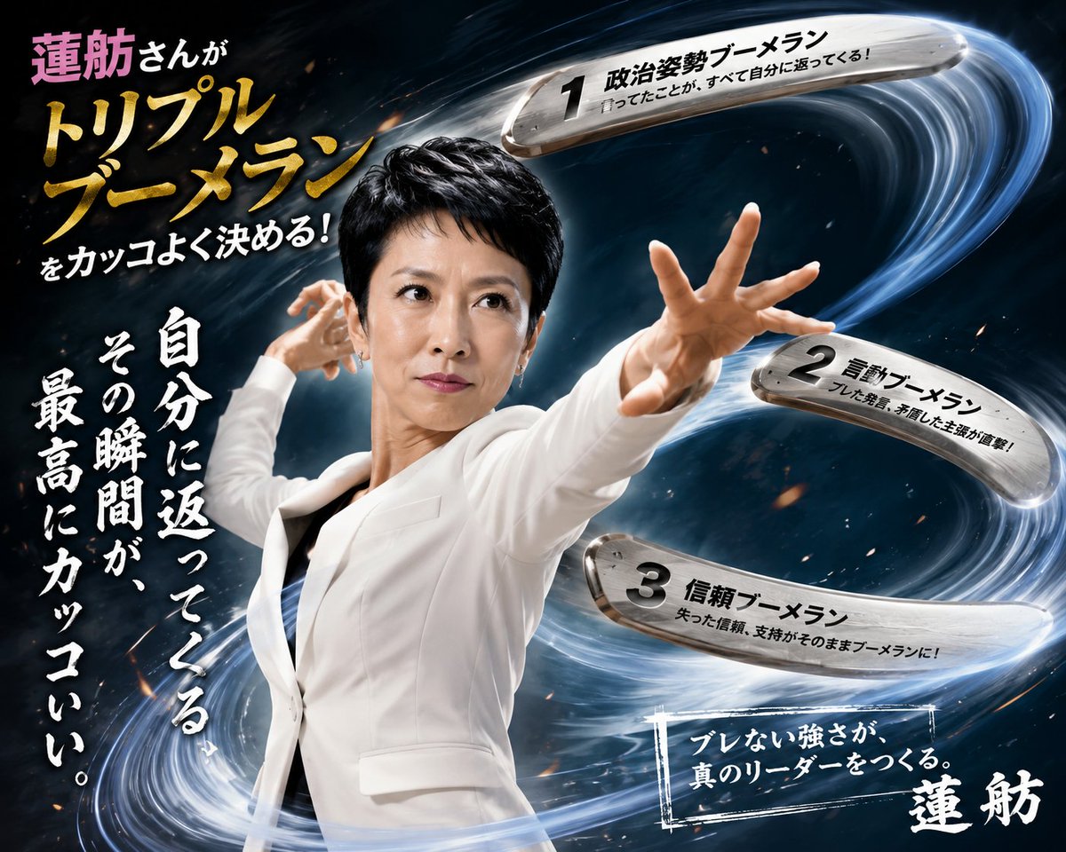 takigawa_w's tweet photo. 蓮舫さんがトリプルブーメランを華麗に決める！

２０２６年、千葉での水害対策を批判

👇

第一のブーメラン！
２０１０年　事業仕分けで堤防の無駄を指摘していた

👇

第二のブーメラン！
２０１９年に多摩川が二子多摩川で住宅浸水

👇
第三のブーメラン！
「削除。無かったことにはなりません。」の投稿が見つかる。