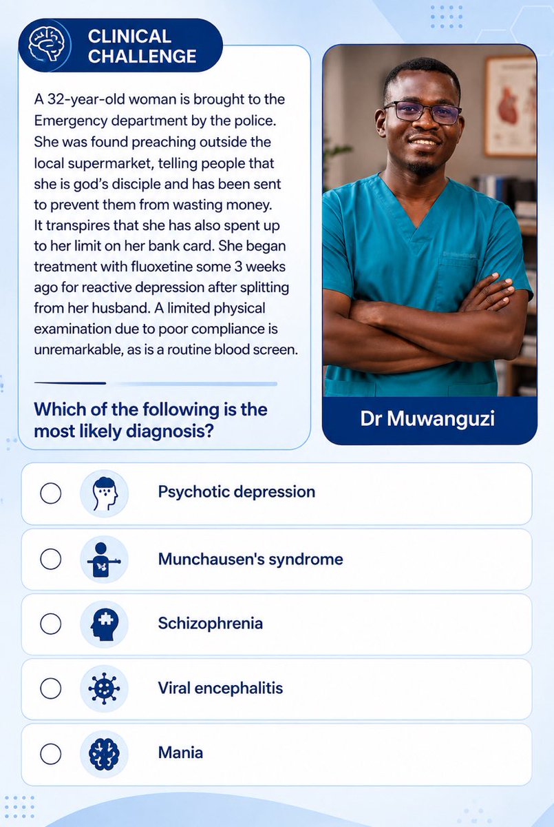 muwanguzishadr1's tweet photo. Attempt before checking for the answer (attached down)
#mrcp #usmle #plab #internalmedicine https://t.co/B9sK1VKJPn