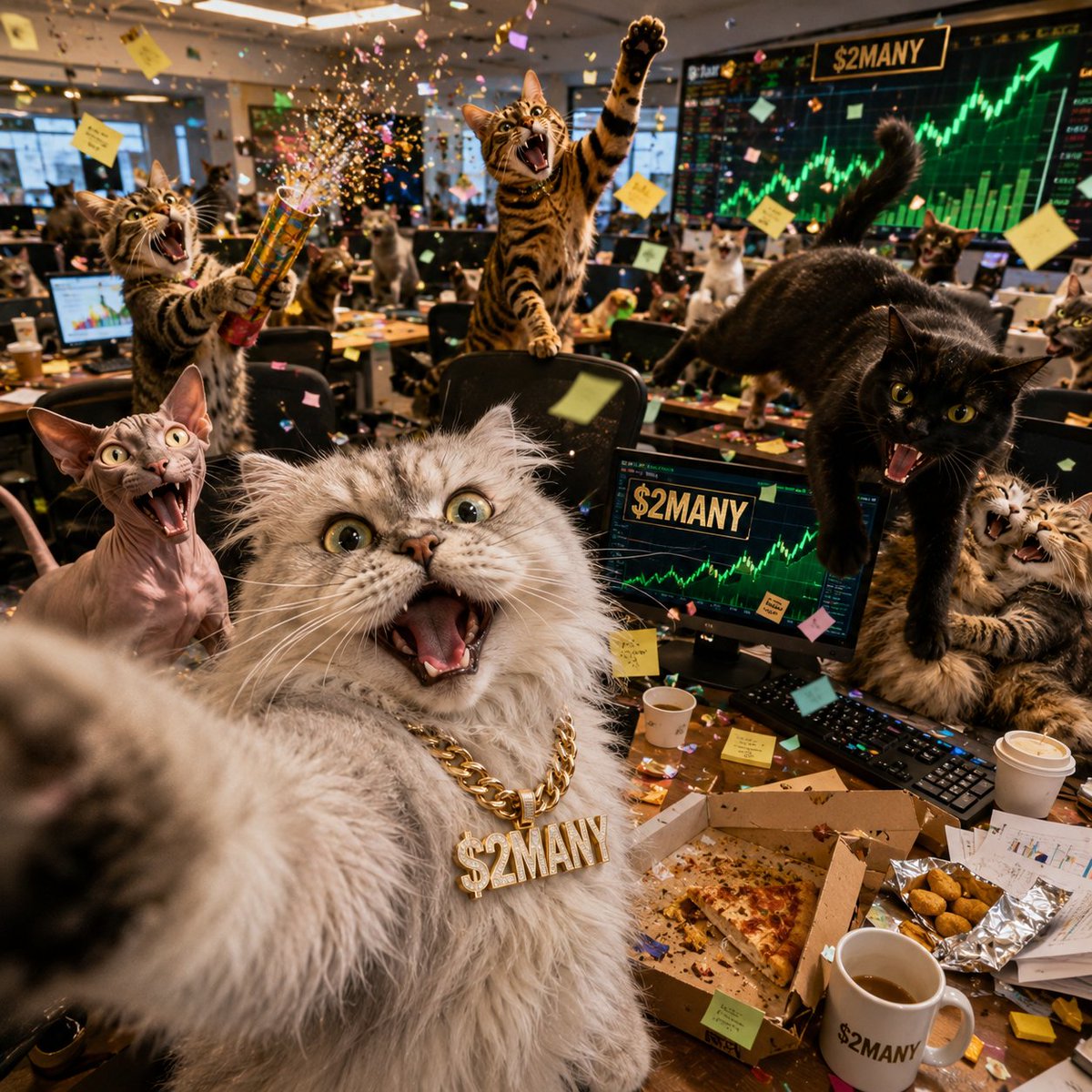 TWOOMANYCATS's tweet photo. THERE WERE $2MANY REASONS THIS COULD’VE DIED ON THE CURVE. IT DIDN’T. 🐈⚡

we did it.

$2MANY has officially graduated.

Phase 1 is complete.

earlier today we came within ~$100 of making it, got pushed back, and watched the finish line move away again.

the cats didn’t leave.

they posted. they raided. they held the line. they kept showing up.

and now we’re through.

roughly 1% of launches ever make it out of the bonding curve. today, this little group of cats became one of them.

to everyone who has been here, whether you found us on day one or five minutes ago, thank you. genuinely.

take this one in.

because graduation was never the destination.

it was the door.

Phase 2 will be announced very soon.

and Cat HQ has been waiting a long time to open it. 👀

$2MANY