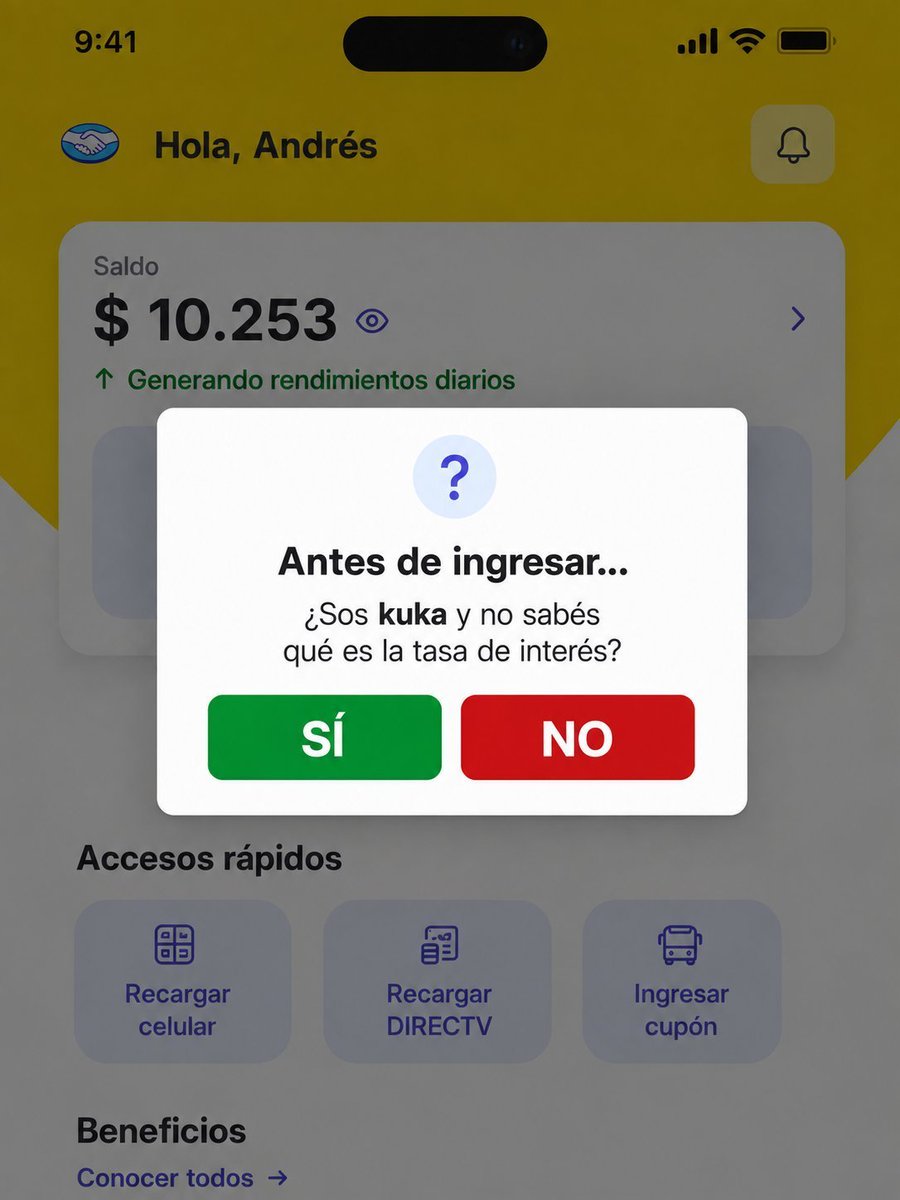 jdoedoe101101's tweet photo. @marcos_galperin Marcos querido. A ver cuando agregan esta pregunta antes de entrar a la parte de préstamos. https://t.co/mxKU60T2IU