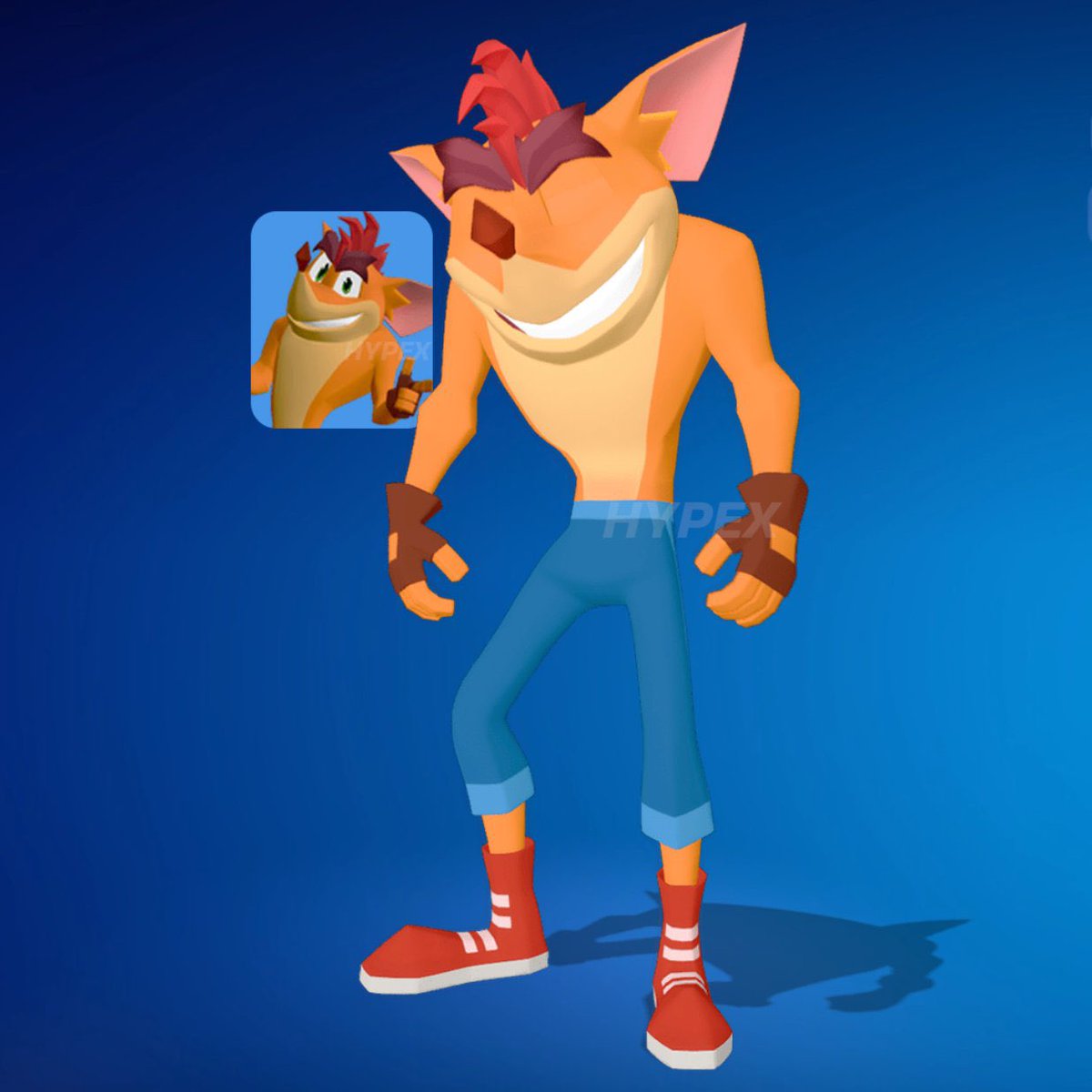 Fluffuistired's tweet photo. how it feels to be a Crash Bandicoot fan and seeing his Fortnite model and never having doubted him despite the ‘ugliness’ in the trailer (he was still perfect in my eyes) https://t.co/xyyg73N25O