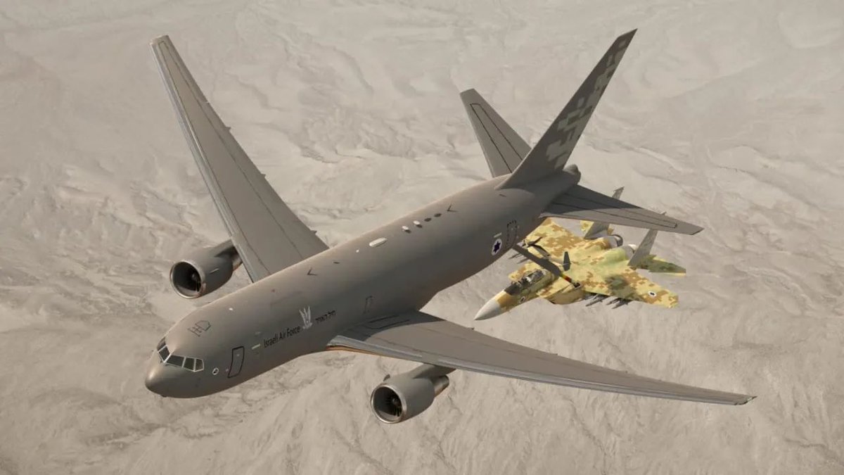 IsraelWarRoom's tweet photo. The Israeli Air Force took delivery this morning of its second KC-46 Gidon tanker aircraft, marking a significant milestone in the IAF’s aerial refueling and cargo capabilities. https://t.co/9wWHbyZFLO