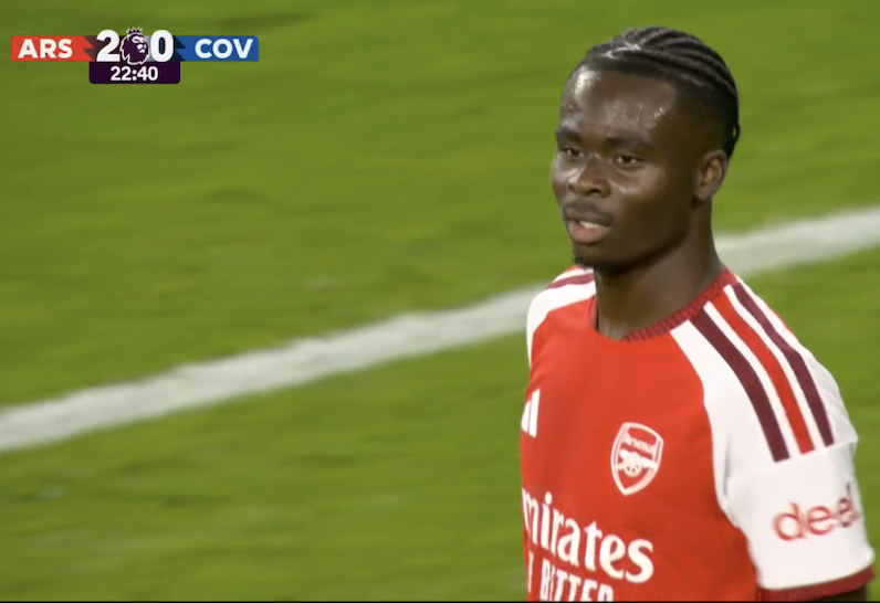 TouchlineX's tweet photo. 📸 - BUKAYO SAKA SCORES HIS FIRST GOAL OF THE NEW 2026/27 PREMIER LEAGUE SEASON!

BE READY, BE AWARE, BECAUSE BUKAYO SAKA IS HERE TO DESTROY THE PREMIER LEAGUE! https://t.co/O06wFuv4V8