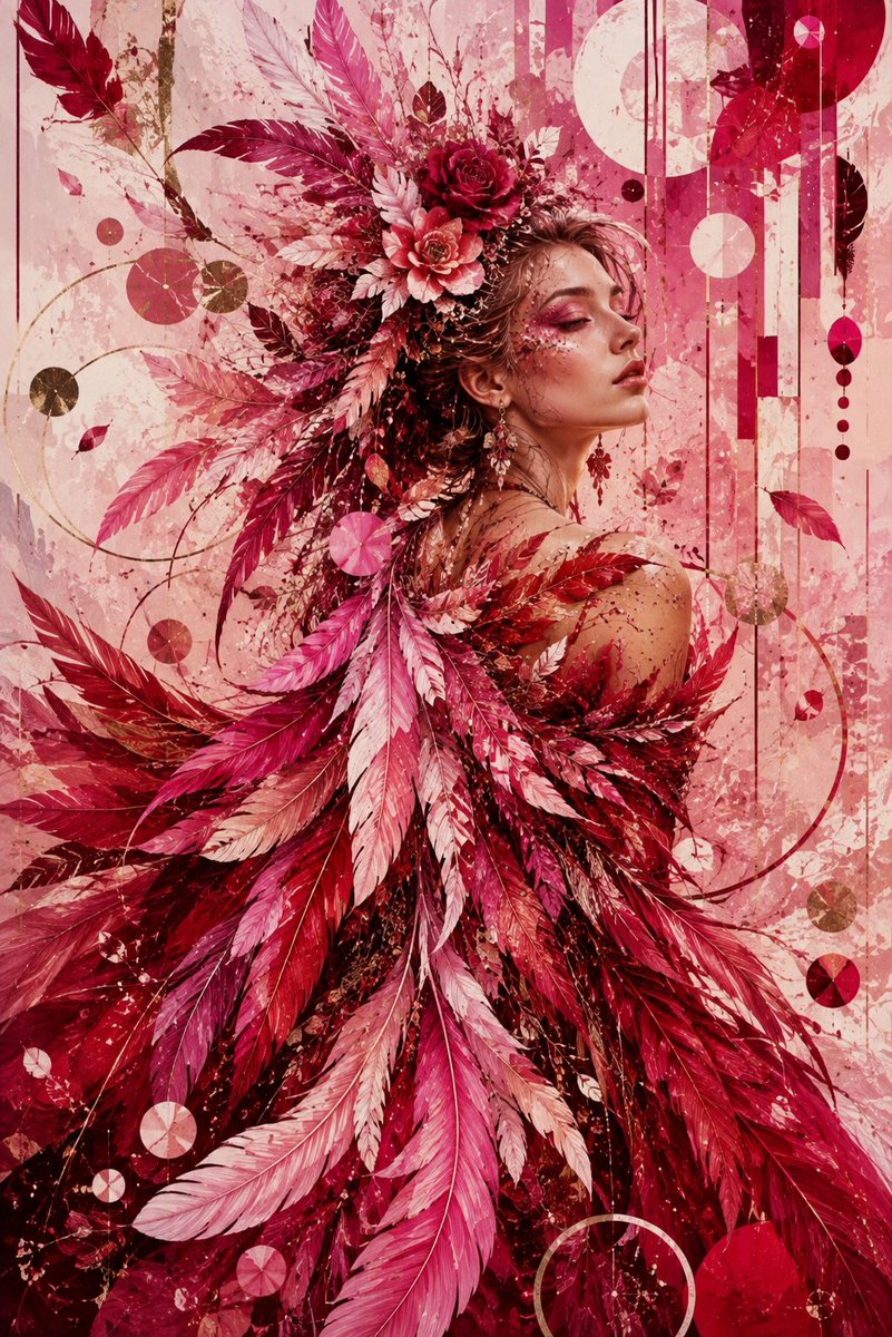 mythoughts_ai's tweet photo. “She wore every feather like a secret—soft as a dream, fierce as a flame, and impossible to forget.” 🩷❤️🪶✨
#FeatherArt #FantasyWoman #SurrealArt #AIArt https://t.co/12LRh25jjw