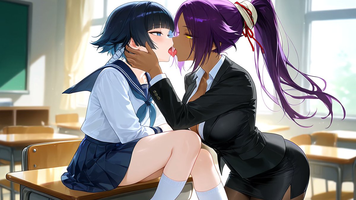 Marvelloxx's tweet photo. Some more hot Student x Teacher Yuri with Yoruichi and Soifon

#YoruichiShihōin #soifon #bleach #student #teacher #yuri #girlslove #aiart #ai https://t.co/rWxUbeHiOQ