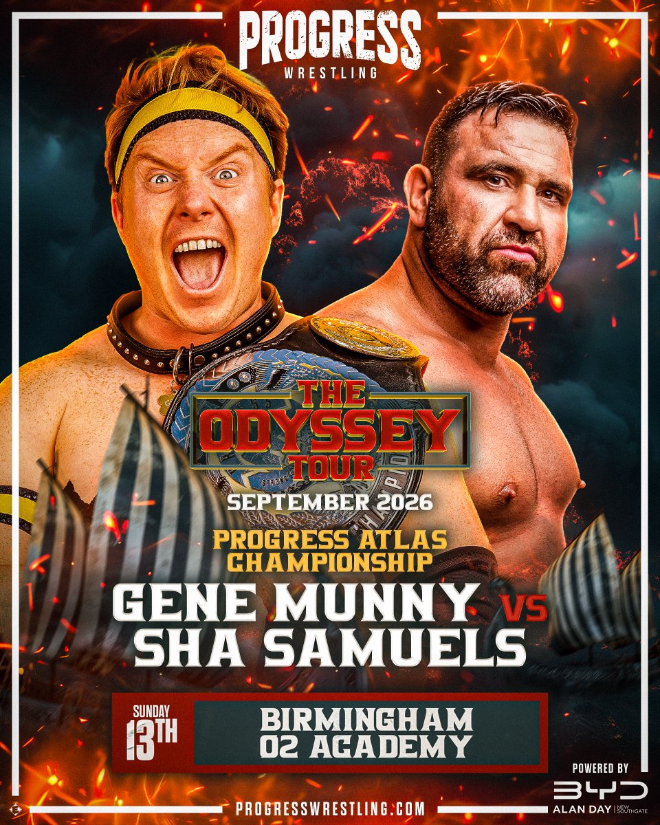 ThisIs_Progress's tweet photo. ⛵ Atlas Title Match Announcement: Birmingham ⛵

Gene Munny got jumped by Sha Samuels at our last show in what was looking to be a great match. Samuels obliterated everyone in the ring including the MOTHer of Progress and Kouga. The Best In Show has not forgotten...

Regardless of their upcoming four way match, Gene Munny wants his revenge one on one and in Birmingham will Sha Samuels stand a woofing chance? Join us to find out!

Note: The PROGRESS Atlas Championship is on the line in a Four Way on the 31st in London. This match goes ahead as a singles contest in the event that the title changes to one of the other match participants.

Details below 👇🏻

🗓️ Sunday 13th September 

📍 @O2AcademyBham

🎟️ Ticketmaster & Dice 

Powered by Alan Day BYD 

#ProgressWrestling #OdysseyTour
