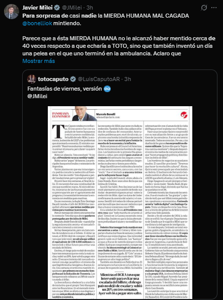 PabloJulianoLP's tweet photo. NO ODIAMOS SUFICIENTE A TODO EL MUNDO 

El presidente no se cansa de pelearse con periodistas, con artistas, con empresarios, con los jugadores de la Selección, con presidentes de países vecinos, con la oposición, con la vicepresidenta, con economistas, con los tuiteros, con quienes eran sus amigos... 

Si te peleaste con todo el barrio no son tus vecinos el problema: sos vos.

PD: ¿Alguien puede acostumbrarse a que un Jefe de Estado se exprese de esta forma? ¿Nadie lo aconseja, contiene y calma?